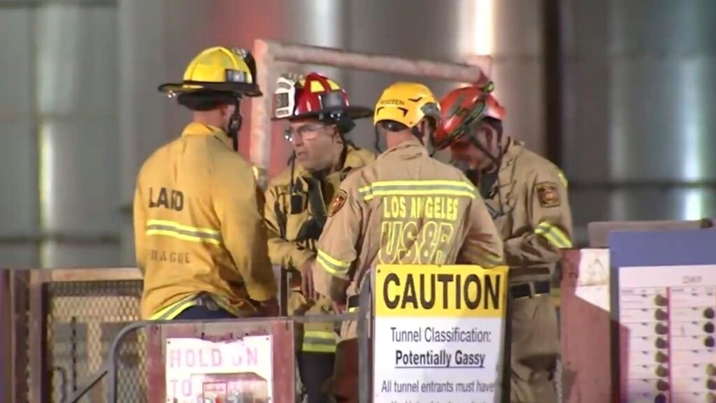 31 construction workers reach safety after collapse of Los Angeles tunnel : NPR