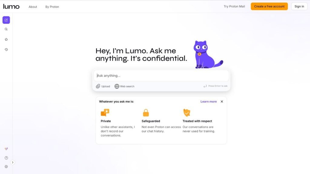 The chatbot comes with internet search, however, it is disabled by default to ensure privacy. (Image: Lumo)