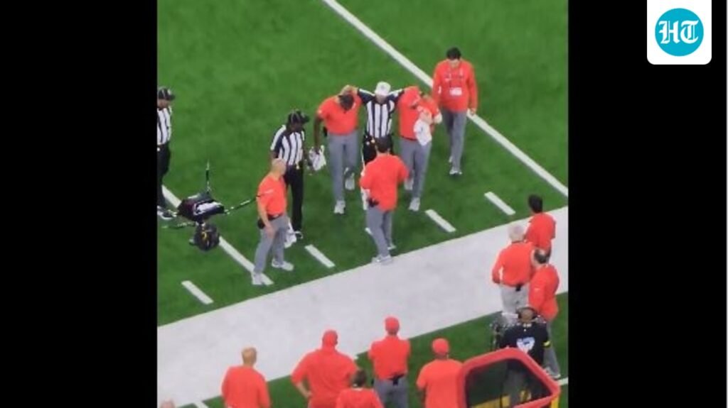 Referee Adrian Hill carted off after non-contact leg injury during Bills vs Texans game